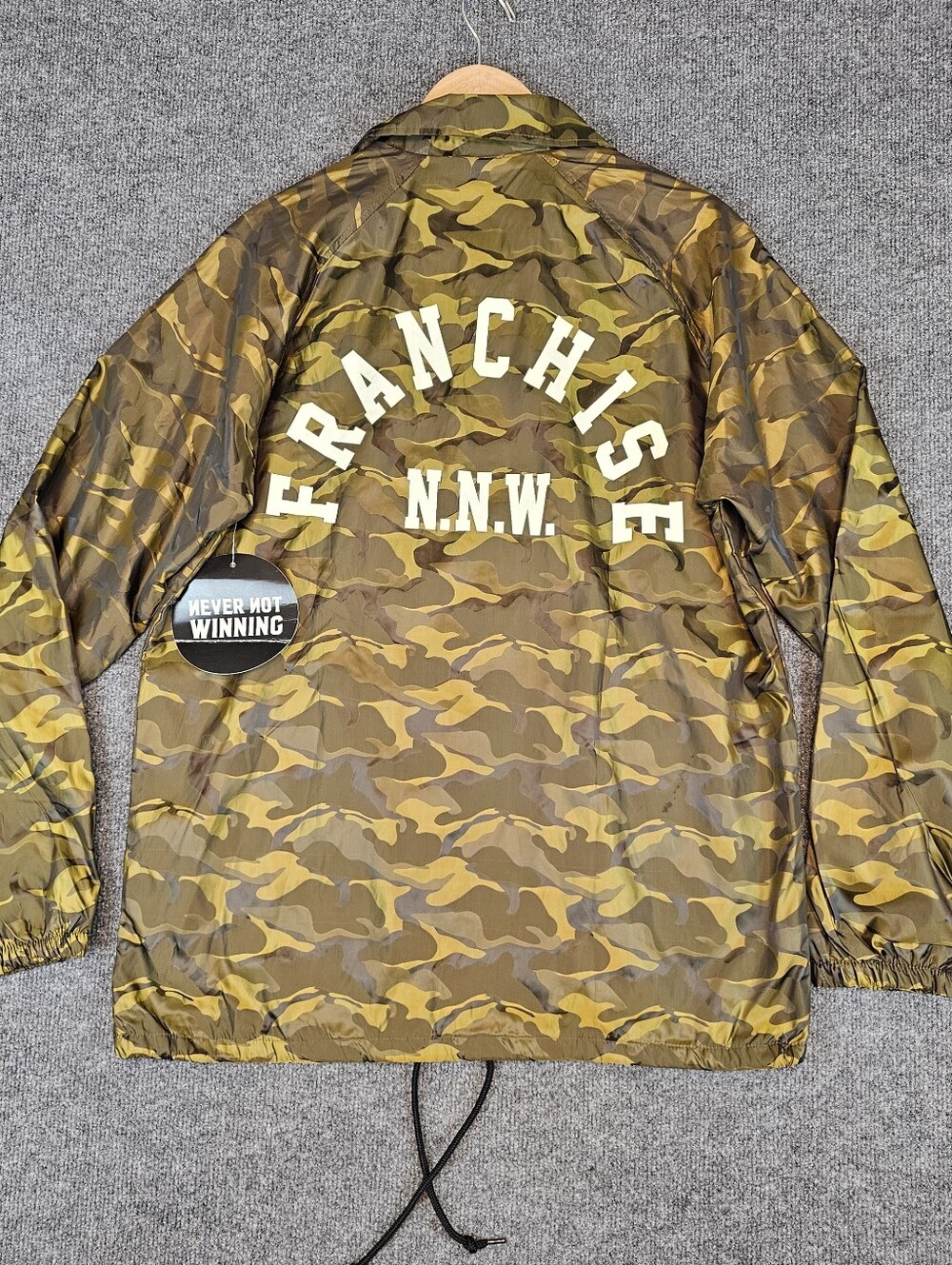 NWT FRANCHISE NNW "Never Not Winning" Camo Snap Coach Jacket Windbreaker